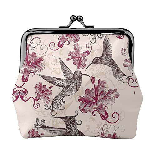 Kleine Geldbörse mit schönem Blumen-Kolibri-Aufdruck, Ledertasche mit Kussverschluss, Kleingeldbörse, Geschenk für Männer und Frauen von AOOEDM