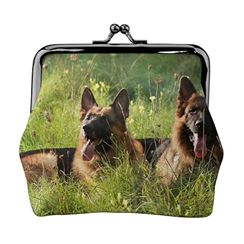 Kleiner Geldbeutel mit Aufdruck „Deutscher Schäferhund aus Leder mit Kussverschluss von AOOEDM