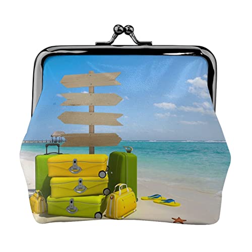 Kleiner Geldbeutel mit Strand- A-Print, Kiss-Lock-Ledertasche, Kleingeldbörse, Geschenke für Männer und Frauen von AOOEDM
