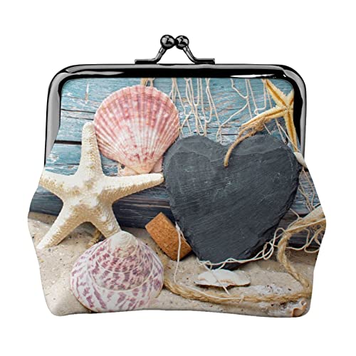 Kleiner Geldbeutel mit Strand-Muschelmuster, Kiss-Lock-Ledertasche, Kleingeldbörse, Geschenke für Männer und Frauen von AOOEDM