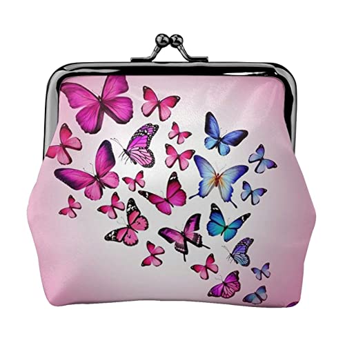 Kleiner Geldbeutel mit rosa Schmetterlingen, Kiss-Lock-Ledertasche, Kleingeldbörse, Geschenke für Männer und Frauen Kleiner Geldbeutel mit rosa Schmetterlingen, Kiss-Lock-Ledertasche, Kleingeldbörse, Geschenke für Männer und Frauen von AOOEDM