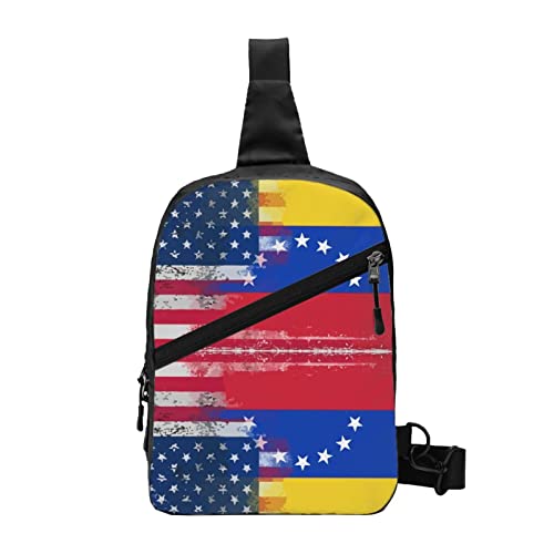 Kleiner Sling-Rucksack, Unisex, amerikanische venezolanische Flagge, Aquarell, Faltbare Umhängetasche, Brust-Crossbody-Tagesrucksack von AOOEDM