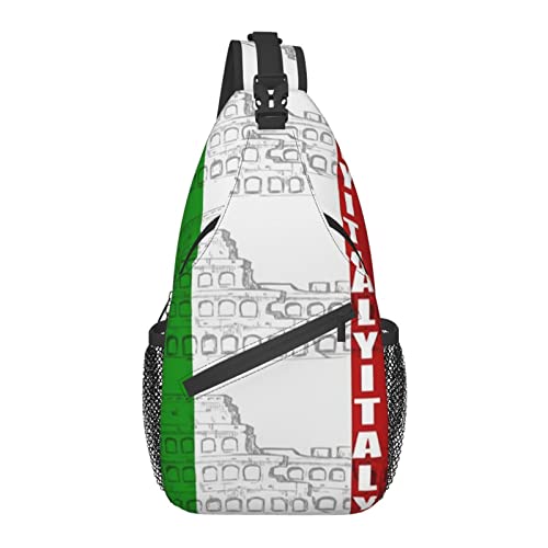 Kompatibel mit Italien Italienische Flagge Römisches Kolosseum Schultertaschen Brust Schulter Rucksäcke Umhängetasche Outdoor Brusttasche Reiserucksack für Männer Frauen Wandern Camping Radfahren von AOOEDM