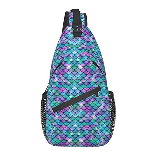 Kompatibel mit Mermaid Tail Pattern Sling Bags Brust Schulter Rucksäcke Umhängetasche Outdoor Brusttasche Reiserucksack für Männer Frauen Wandern Camping Radfahren von AOOEDM
