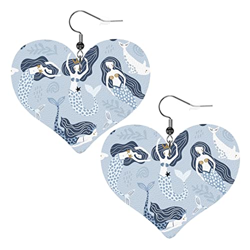 Kreative Meerjungfrau und Delphin Herzform Leder Ohrringe Frauen Mädchen einfache baumelnde Ohrringe Geschenke für Sie von AOOEDM