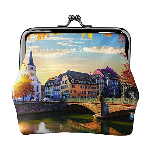 Lakeside Sunset Print Kleine Geldbörse Ledertasche mit Kussverschluss Geldbeutel zum Wechseln Geschenke für Männer und Frauen von AOOEDM