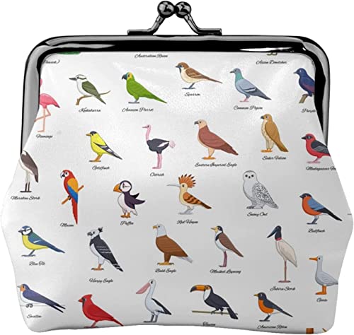 Large Bird Collection Damen-Leder-Geldbörse, Kleingeldbeutel mit Kiss-Lock-Verschluss, Schnallen-Geldbörse für Mädchen-Geschenk von AOOEDM