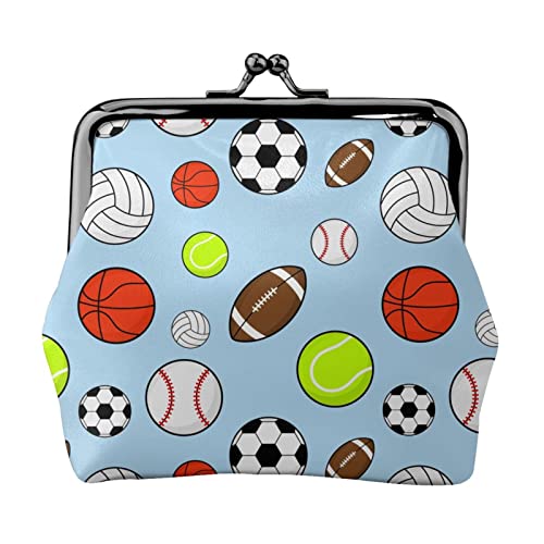 Leder-Geldbörse für Fußball, Rugby, Baseball, Basketball, Kleingeldbeutel mit Kiss-Lock-Verschluss, Schnallen-Geldbörse für Mädchen, Geschenk von AOOEDM