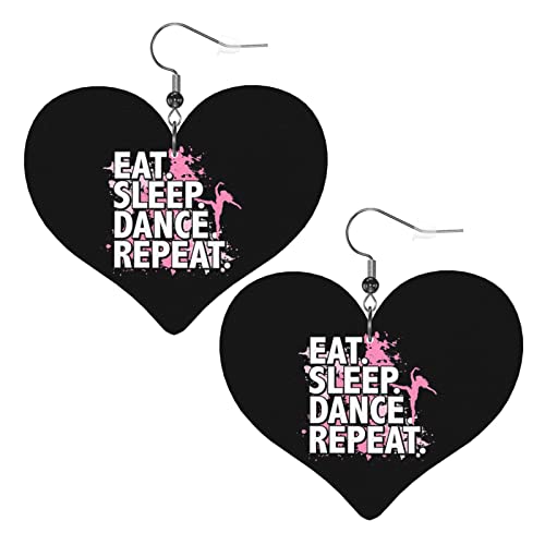 Lederohrringe „Eat Sleep Dance Repeat für Frauen, baumelnder Ohrring, Tropfen-Herz-Anhänger mit Haken, Geschenke für erwachsene Mädchen von AOOEDM