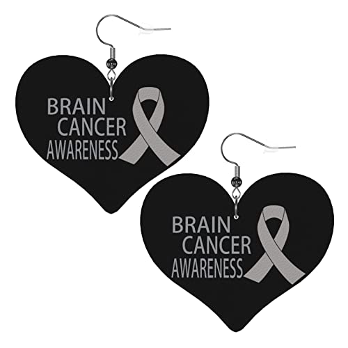 Lederohrringe zur Aufklärung über Gehirnkrebs für Frauen, baumelnder Ohrring, Tropfen-Herz-Anhänger mit Haken, Geschenke für erwachsene Mädchen von AOOEDM