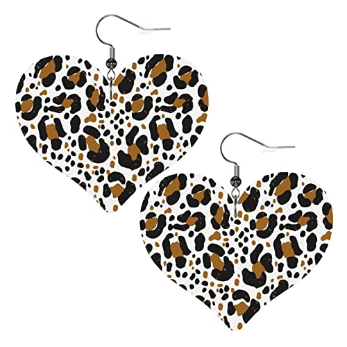 Leopard Braun Print Leder Ohrringe für Frauen baumeln Ohrring Tropfen Herz Anhänger mit Haken Geschenke für Erwachsene Mädchen von AOOEDM