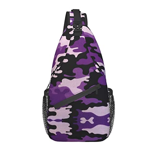 Lila Camouflage Crossbody Sling Rucksack Sling Bag Reise Wandern Brusttasche Daypack von AOOEDM