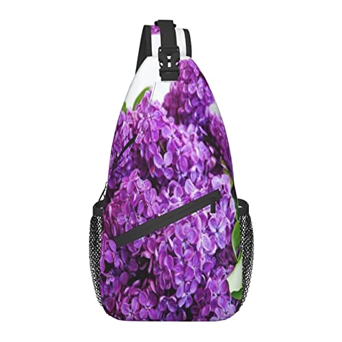 Lila Lila Blumen Kreuz Brusttasche Diagonal Sling Rucksack Crossbody Umhängetasche Reisen Wandern Tagesrucksäcke für Männer Frauen von AOOEDM