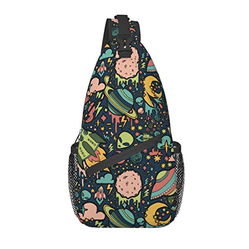 Lustige Alien Space Sling Bag UFO Space Umhängetasche Rucksack Brust Daypack Umhängetaschen für Männer Frauen von AOOEDM