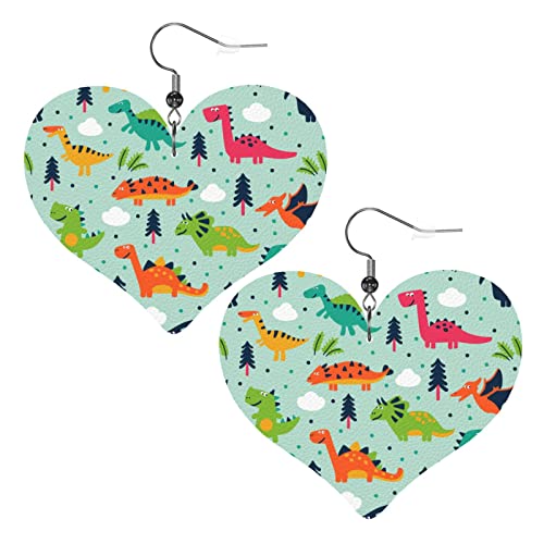 Lustige Dinosaurier-Herzform-Lederohrringe für Damen und Mädchen, einfache baumelnde Ohrringe, Geschenke für Sie von AOOEDM