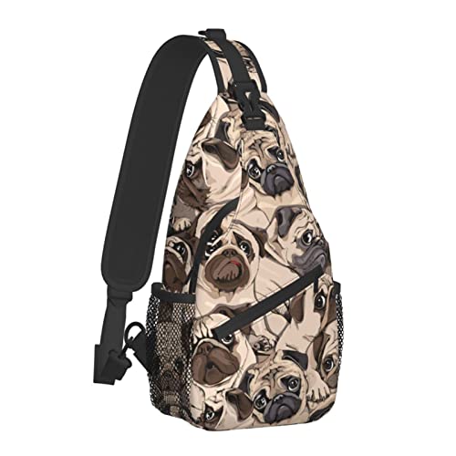 Lustige Hunde Mops Sling Bag für Damen Herren, Tierdesign Crossbody Umhängetaschen Casual Sling Rucksack Brusttasche Reisen Wandern Tagesrucksack für den Außenbereich von AOOEDM