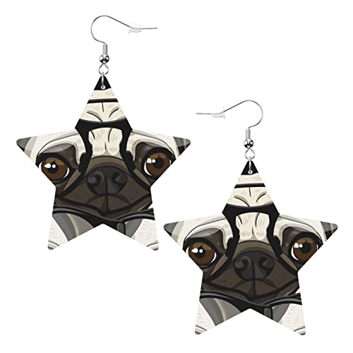 Lustiger Mops mit Brille, sternförmige Lederohrringe für Damen und Mädchen, einfache Ohrhänger, Geschenke für Sie von AOOEDM