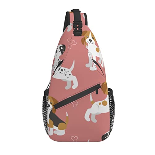 Lustiger Welpe Hund Beagle Dalmatiner Muster Kreuz Brusttasche Diagonal Sling Rucksack Crossbody Umhängetasche Reisen Wandern Tagesrucksäcke für Männer Frauen von AOOEDM