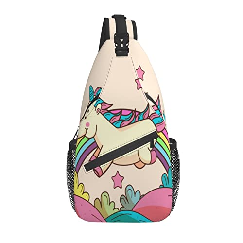 Lustiges Schwein Einhorn Fliegender Regenbogen Sterne Kreuz Brusttasche Diagonal Sling Rucksack Crossbody Umhängetasche Reisen Wandern Tagesrucksäcke für Männer Frauen von AOOEDM