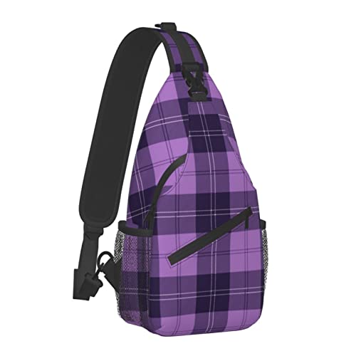 Männer und Frauen Sling Bag Chest Daypack Lila Tartan Plaid Schottisches Muster Schulterrucksack Crossbody für Wandern Camping Laufen Anti-Diebstahl-Rucksack mit großer Kapazität von AOOEDM