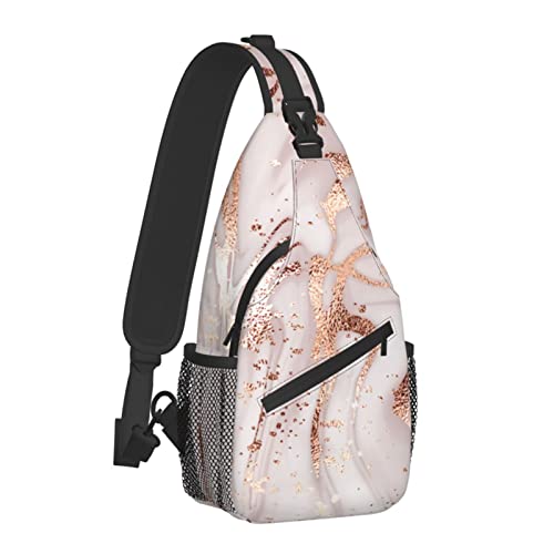 Marmormalerei mit roségoldenem Glitzer, Umhängetasche für Damen und Herren, Crossbody-Schultertaschen, lässiger Sling-Rucksack, Brusttasche, Reisen, Wandern, Tagesrucksack für den Außenbereich von AOOEDM