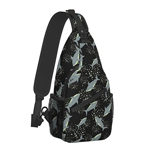 Meeresmuster mit blauem Hai Sling Bag für Damen Herren, Animal Print Crossbody Umhängetaschen Casual Sling Rucksack Brusttasche Reisen Wandern Daypack für Outdoor von AOOEDM