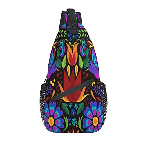 Mexico Floral Bird Colorful Cross Chest Bag Diagonally Sling Rucksack Crossbody Umhängetasche Reisen Wandern Daypacks für Männer Frauen von AOOEDM