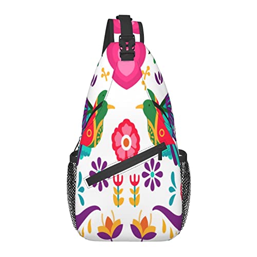 Mexico Floral Bird Colorful Cross Chest Bag Diagonally Sling Rucksack Crossbody Umhängetasche Reisen Wandern Daypacks für Männer Frauen von AOOEDM