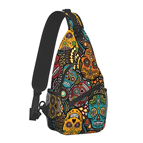 Mexikanische Sugar Skulls Outdoor Crossbody Umhängetasche für Unisex-Wanderrucksack für Junge Erwachsene von AOOEDM