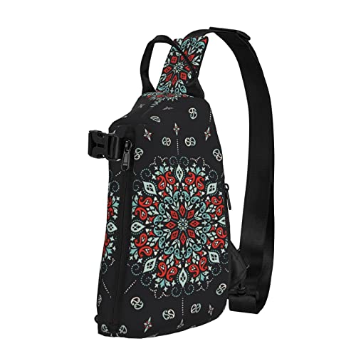 Modischer Sling-Rucksack für Jungen, Herren, traditionelles Blumen-Paisley-Bandana-Muster, Crossbody-Umhängetasche, Anti-Diebstahl-Sporttasche mit verstellbarem Riemen zum Wandern, Radfahren von AOOEDM