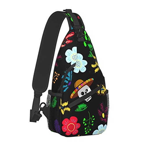 Modischer Sling-Rucksack für Jungen Herren Sugar Skulls Umhängetasche Anti-Diebstahl-Sporttasche mit verstellbarem Riemen zum Wandern Radfahren von AOOEDM