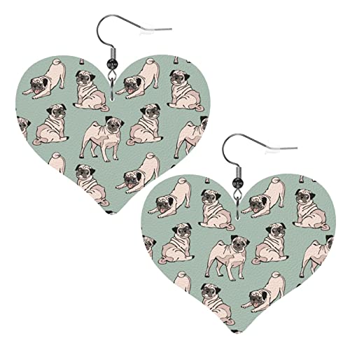Mops Hund Herz Form Leder Ohrringe Frauen Mädchen einfache baumelnde Ohrringe Geschenke für Sie von AOOEDM