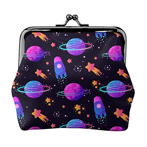 Muster mit Cartoon Rockets Damen-Leder-Geldbörse, Kleingeldbeutel mit Kiss-Lock-Verschluss, Schnallen-Geldbörse für Mädchen-Geschenk von AOOEDM