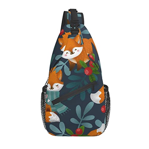 Netter Fuchs mit Schal Blumenmuster Kreuz Brusttasche Diagonal Sling Rucksack Crossbody Umhängetasche Reisen Wandern Tagesrucksäcke für Männer Frauen von AOOEDM