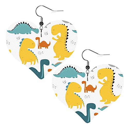 Niedliche Baby-Dinosaurier-Herzform-Lederohrringe für Damen und Mädchen, einfache baumelnde Ohrringe, Geschenke für Sie von AOOEDM
