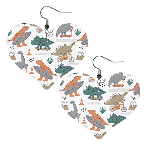 Niedliche Cartoon-Dinosaurier-Herzform-Lederohrringe für Damen und Mädchen, einfache baumelnde Ohrringe, Geschenke für Sie von AOOEDM
