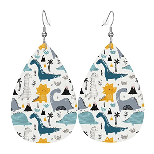 Niedliche Cartoon-Dinosaurier-Leder-Ohrringe für Frauen, Kunstleder, Wassertropfen-Ohrringe, Vintage, leichte baumelnde Ohrringe, Schmuck für Frauen von AOOEDM
