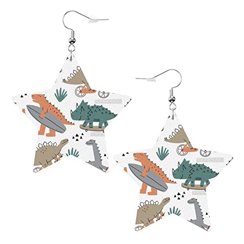 Niedliche Cartoon-Dinosaurier-Sternform-Lederohrringe für Damen und Mädchen, einfache baumelnde Ohrringe, Geschenke für Sie von AOOEDM