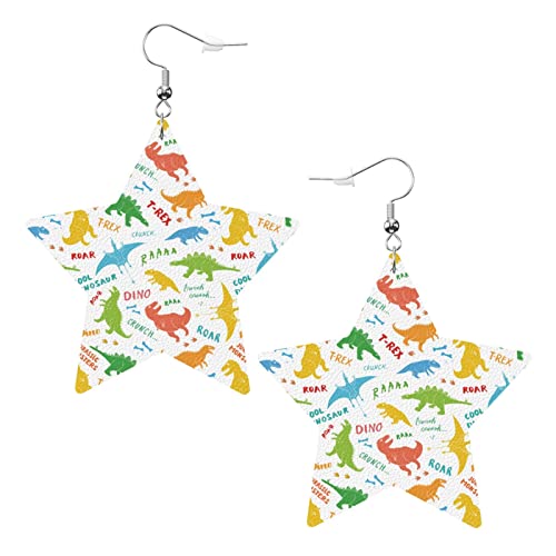 Niedliche Cartoon-Dinosaurier in Sternform, Lederohrringe für Damen und Mädchen, einfache baumelnde Ohrringe, Geschenke für Sie von AOOEDM