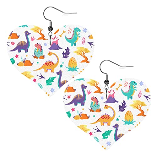 Niedliche Dinosaurier-Herzform-Lederohrringe für Damen und Mädchen, einfache Ohrhänger, Geschenke für Sie von AOOEDM