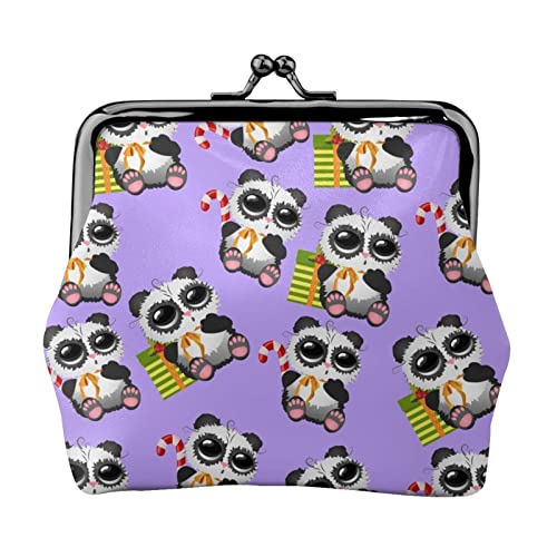 Niedliche Weihnachts-Panda-Damen-Leder-Geldbörse, Kleingeldbeutel mit Kiss-Lock-Verschluss, Schnallen-Geldbörse für Mädchen-Geschenk von AOOEDM