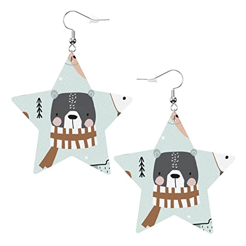 Niedliche Weihnachtsbär-Ohrringe in Sternform aus Leder für Damen und Mädchen, einfache Ohrhänger, Geschenke für Sie von AOOEDM