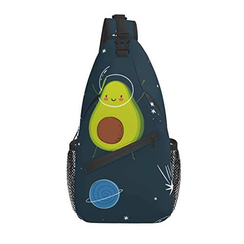 Niedlicher Cartoon-Avocado-Frucht-Weltraum-Planeten-Kreuz-Brusttasche Diagonally Sling-Rucksack Crossbody-Umhängetasche Reisen Wandern Daypacks für Männer Frauen von AOOEDM