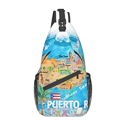 Niedlicher Sling-Rucksack mit Puerto Rico-Flaggendruck, Umhängetasche, Reise, Wandern, Tagesrucksack, Brusttaschen für Damen und Herren von AOOEDM