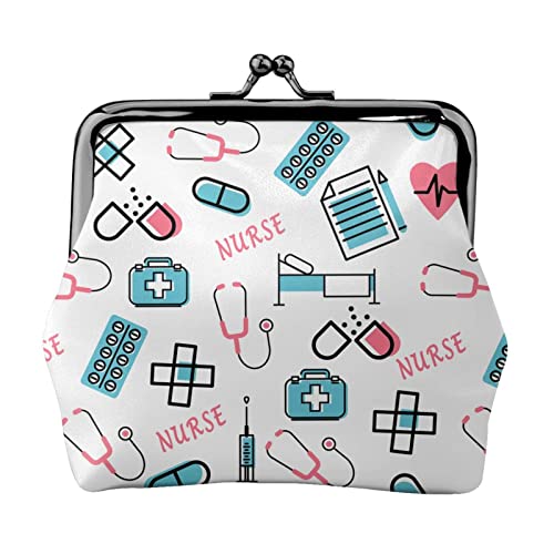 Nurse PractitionerCare Damen-Geldbörse aus Leder, Kleingeldtasche mit Kiss-Lock-Verschluss und Schnallen-Geldbörse für Frauen und Mädchen von AOOEDM