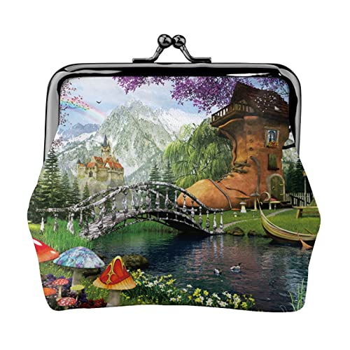 Old Shoe House Print Kleine Geldbörse Kiss-Lock Ledertasche Kleingeldbörse Geschenke für Männer und Frauen von AOOEDM