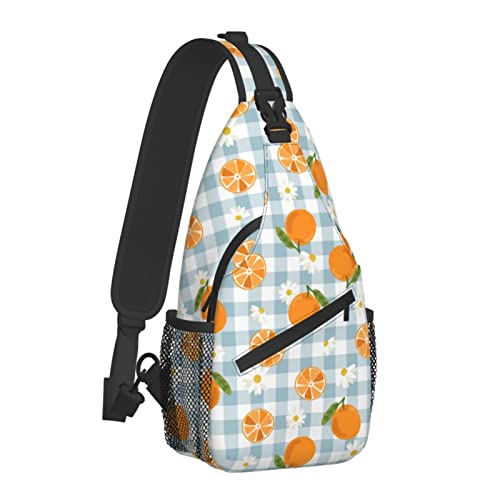 Orange Fruit and Slice On Blue Umhängetasche für Damen und Herren, Crossbody-Schultertaschen, lässiger Sling-Rucksack, Brusttasche, Reise, Wandern, Tagesrucksack, Outdoor von AOOEDM