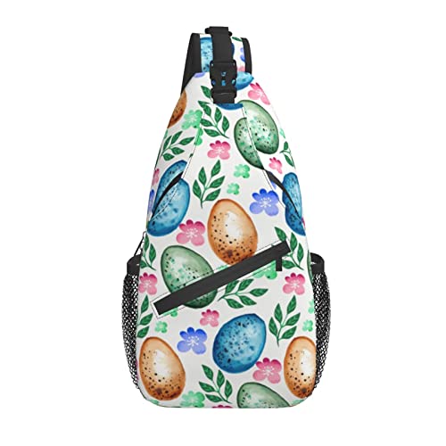 Ostern Aquarell Eier Blumenmuster Kreuz Brusttasche Diagonal Sling Rucksack Crossbody Umhängetasche Reisen Wandern Tagesrucksäcke für Männer Frauen von AOOEDM