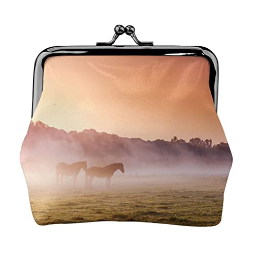 Pasture at Sundown In Orange Sunny Beams Print Small Coin Purse Kiss-Lock Leather Pouch Change Wallet Gifts for Men Women von AOOEDM