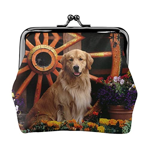 Pet Golden Dog Print Kleine Geldbörse Ledertasche mit Kussschloss zum Wechseln von Geldbeuteln Geschenken für Männer und Frauen von AOOEDM